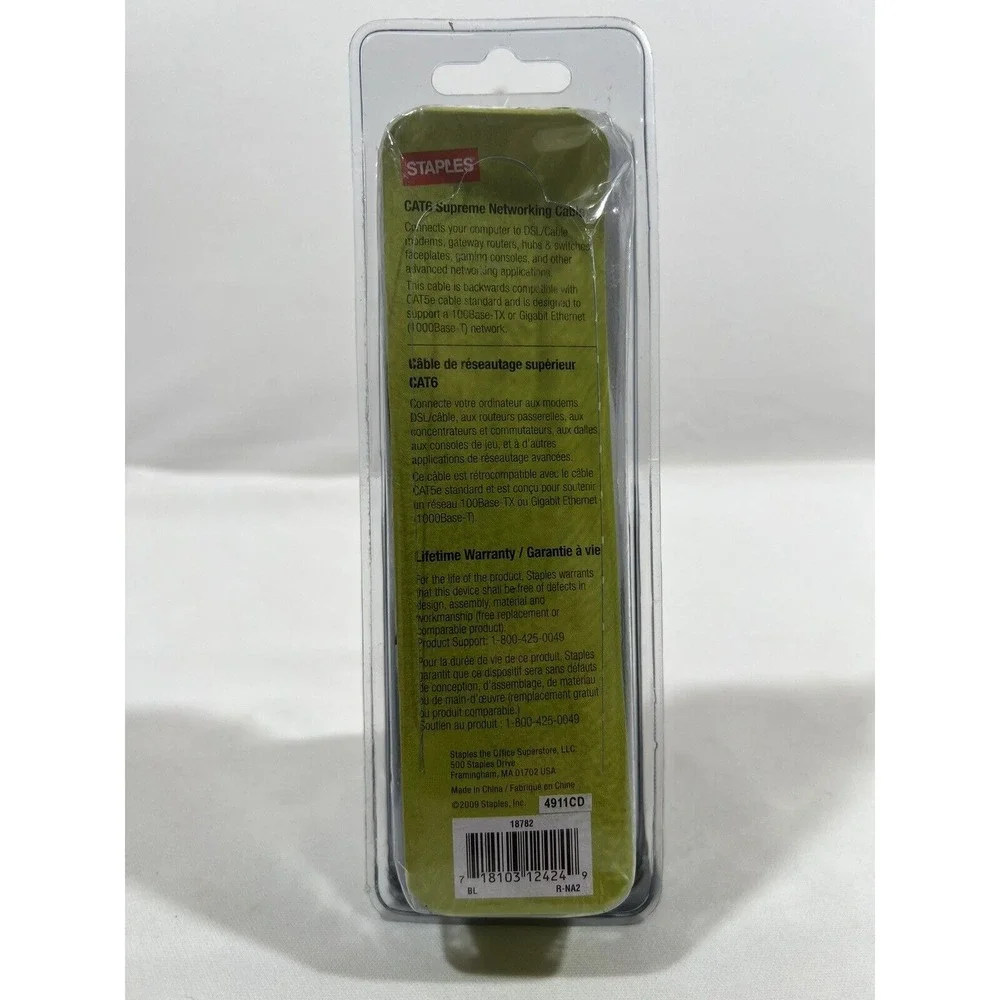 Staples CAT6 Ethernet Cable 3 Foot‎ Networking Patch Cord High Speed
